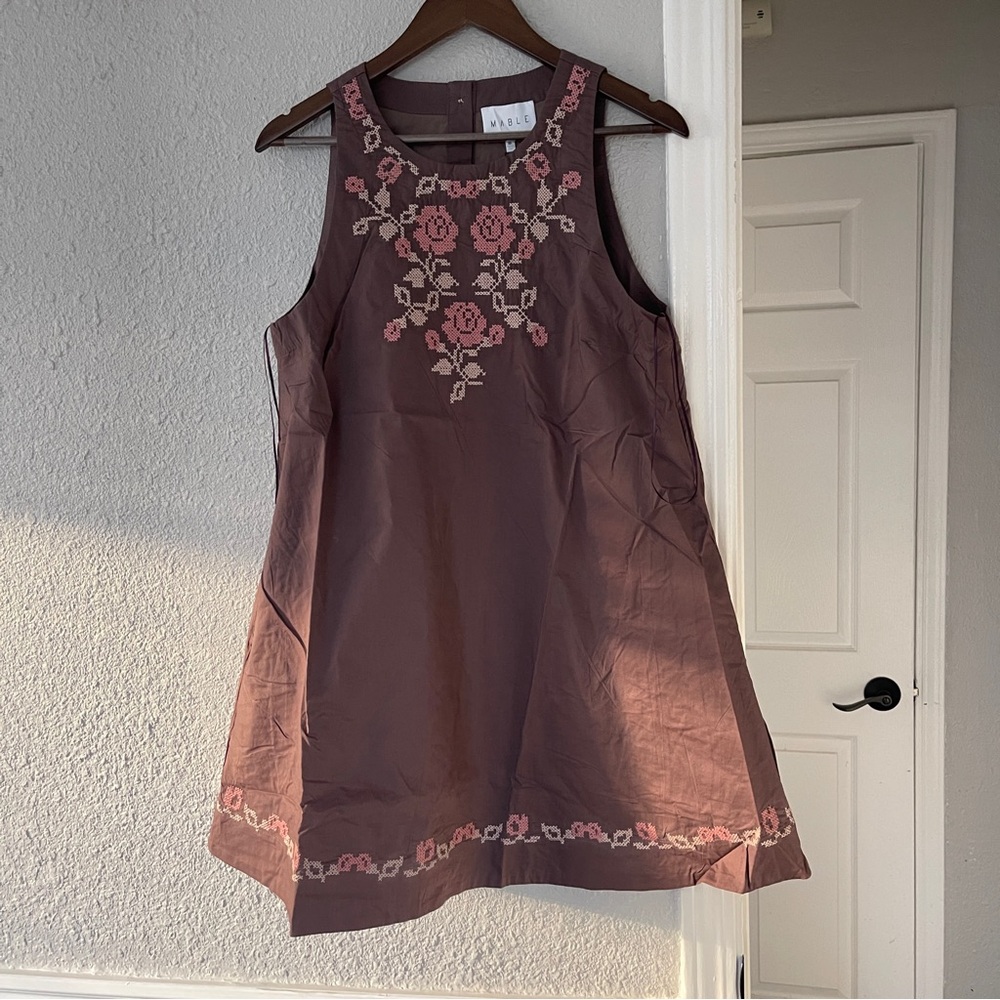 Anthropologie Mable dark plum embroidery Floral print mini dress M NWT - Picture 7 of 12